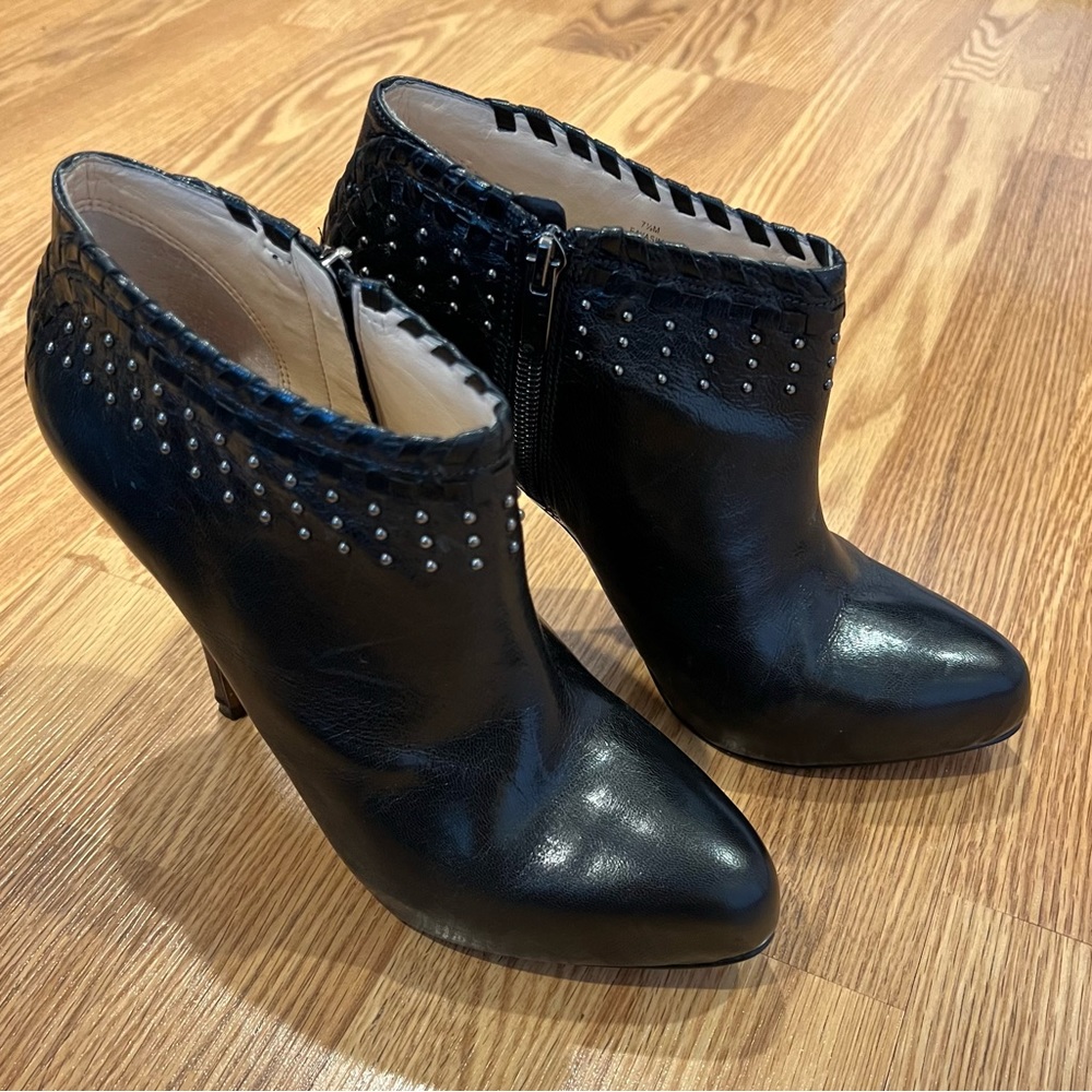 Enzo‎ Angiolini platform western Booties black leather metal studs sz 7.5